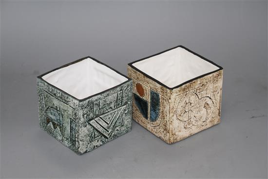 Two Troika cube vases, by Teo Bernatowitz, c.1974 and Ann Lewis, c.1971, height 8cm and 8.5cm